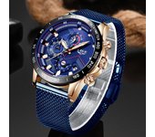LIGE 2020 nuevos relojes para hombre, reloj de pulsera, reloj de cuarzo, reloj azul, cronógrafo deportivo resistente al agua para hombre oro/negro