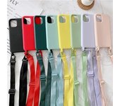 Funda de silicona líquida para Iphone 14, 13, 12, 11 Pro, Xs Max, Xr, X, 7, 8 Plus, cuerpo cruzado ancho, cordón para hombro, collar, funda trasera para teléfono For iPhone 11 púrpura