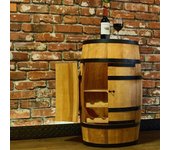 Casier à vin - Creative Cooper - Tonneau en bois avec portes, porte-bouteilles et étagère, casier à alcool, 80x50 cm, chêne