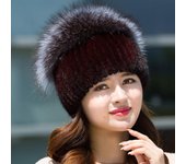 Gorro de invierno para mujer, gorro tejido de piel de zorro y visón, gorro de piel cálido elegante para invierno One Size (55-59cm) negro