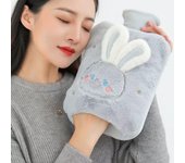 Bolsa de agua caliente de PVC a prueba de explosiones: Calentador de vientre y manos grueso, lindo y seguro para estudiantes crystal velvet, 1000ML gris