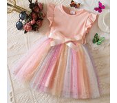 Vestido de moda para niñas, verano 2025, informal, con malla degradada y estrellas, de princesa. 1Y color rosa