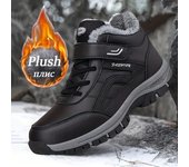 Botas de nieve informales para hombre y mujer, botas altas con cordones, antideslizantes y resistentes al viento, con forro peludo para caminar, correr y hacer senderismo al aire libre 36 negro