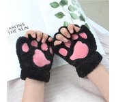 Guantes de invierno con forma de pata de gato y oso de peluche para mujer, de piel sintética, sin dedos, para Navidad y Halloween blanco