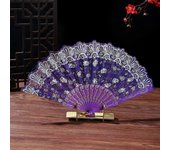 Abanico plegable de encaje vintage, ventilador de mano elegante y ligero con patrón portátil, mano de costilla de plástico Floral azul royal