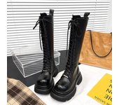 Botas altas para mujer con cordones delanteros, tubo alto, suela gruesa, botas de moda, zapatos de plataforma con punta redonda de color sólido para desplazamientos diarios 35 marrón