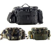 Bolsa de aparejos de pesca, bolsa de almacenamiento de equipo de pesca, organizador, riñonera, bolso de mensajero negro