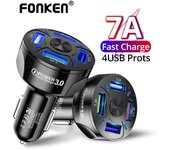 FONKEN 4 puertos USB carga de coche 48W Quick 7A Mini carga rápida para iPhone android adaptador de cargador de teléfono móvil en coche QC3.0 Black 3 Ports