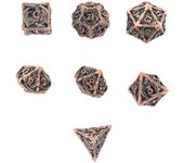Juego de mesa de 7 piezas con dados poliédricos de cobre hueco, diseño de dragón, números transparentes, juego de rol de alto equilibrio.