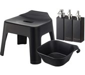 Asiento de baño colgante Yamazaki Jitsugyo, altura 25 cm, imán para bañera, dispensador magnético, juego de 3 botellas, tipo espuma, tipo normal, tipo torre, negro 5384 negro