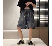 Pantalones cortos de playa hawaianos de seda helada para hombre, diseño fino de verano, estilo japonés, retro, americano, marca de moda, pantalones casuales de cinco cuartos M negro