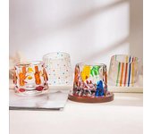 Vaso giratorio de vidrio pintado a mano con posavasos, vaso de agua de color, vaso de vidrio giroscópico de descompresión, vaso de whisky 301-400ml