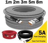 Cable USB TIPO C 5A Cable de carga súper rápida para Android 3m 5m 8m Cable de extensión USB C para Samsung Xiaomi Oppo Oneplus Universal 2m gris