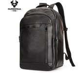 Humerpaul Mochila de cuero genuino de alta gama, bolso para computadora multifunción de gran capacidad, bolso deportivo negro