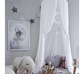 Cortina de gasa para cama de verano para bebé : Tienda de campaña con mosquiteros para niños, ligera, transpirable y de color sólido Height 240cm, hem length 260cm blanco