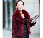 Abrigo de piel de conejo fino para mujer, abrigo corto de piel sintética de moda para otoño e invierno, cuello de piel de zorro XXXXXL negro