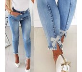 Pantalones de mujer Pantalones vaqueros de ajuste relajado con múltiples bolsillos Pantalones de mezclilla elásticos con bolsillos Pantalones L azul cielo