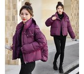Chaqueta corta con capucha y cuello entallado de invierno para mujer con relleno de algodón y plumón M negro
