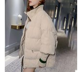 Chaqueta corta de invierno cálida para mujer, chaqueta gruesa y holgada con cuello alto, chaqueta cálida y esponjosa de talla grande 3XL