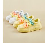 Zapatillas de plataforma gruesa para mujer, informales, antideslizantes, cómodas, de piel sintética, con cordones, ligeras y deportivas. 35 amarillo