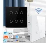 Interruptor inteligente Tuya WiFi 4x4, estándar brasileño, 4/6 interruptores de panel táctil inteligentes, compatible con Smart Life, Alexa y Google Assistant. 6 Gang White
