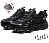 Zapatos de seguridad con botones giratorios para hombre, botas de trabajo indestructibles, zapatos protectores antigolpes y antipinchazos, botas con punta de acero para motorista 41 negro