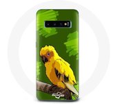 Coque pour Samsung Galaxy S10 Plus Oiseaux de Perruches jaune Fond Vert