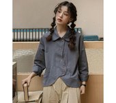 Blusa tipo cárdigan de manga larga con cuello polo para mujer, estilo japonés, diseño holgado y adelgazante, para principios de otoño S albaricoque