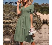 Vestido de verano para mujer, vestidos largos, manga corta, cuello en V, temperamento, elegantes vestidos de Color sólido S negro