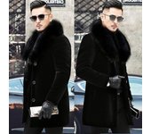 Abrigo de lana de visón grueso para hombre, cuello de traje, piel sintética de visón, abrigo de lana de invierno de longitud media para hombre XXXXXL negro