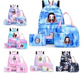 Juego de 3 mochilas de Anime Demon Slayer para la vuelta al cole, mochilas para niños, bolsas de almuerzo Kawaii para niños y niñas, estuche para lápices, bolsas para estudiantes