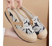 Zapatos de mujer de verano de lino tejido de un solo pedal zapatos casuales estilo étnico zapatillas perezosas zapatos de mujer 36