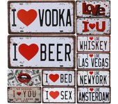 Me encanta Vodka, placa de cerveza, placa de Metal, número de coche, carteles de hojalata, Bar, Pub, cafetería, decoración del hogar, letrero de Metal, hombre, cueva, garaje, pintura, placas C13 15x30cm