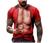 (SU)Camiseta de manga corta con músculos 3d para hombre, jersey informal con músculos abdominales, Top de manga corta L rojo
