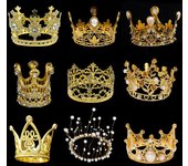 Decoración de corona para tarta, corona dorada para cumpleaños infantil, tocado, adorno de aleación barroca