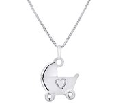 Colgante Infantil - LÉA &; ARTHUR - Cochecito de Corazón - Oro Blanco 375 - Joyería Hipoalergénica - Bolsa de Regalo