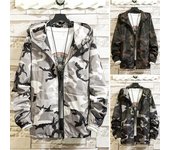Chaqueta con capucha y estampado de camuflaje para hombre, de manga larga, con bolsillos y cremallera, estilo hip hop, ropa de calle, primavera y otoño XL gris
