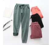 Pantalones largos deportivos para mujer Color cordón tobillo cálido atado pantalones sólidos polar L negro