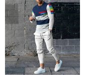 Conjunto de 2 piezas de camiseta y traje de manga larga con estampado 3D de rayas para hombre, chándal informal, camisetas de gran tamaño para hombre, pantalón de chándal de baloncesto S
