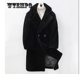 Parka de cachemira cortavientos de piel para hombre, chaqueta gruesa y cálida de invierno, abrigo informal holgado, largo XXXXL negro