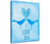 Cuadros en Lienzo Dos pájaros sobre un fondo azul con la inscripción Te Amo 40x60 azul