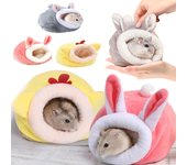 Lindo nido para hámster, cálido nido de terciopelo para invierno, jaula pequeña para mascotas, cama nido para cobayas, erizos, ardillas, accesorios para jaulas. 12x10x9cm color rosa