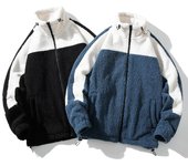Abrigo de lana de cordero para hombre, otoño e invierno, chaqueta sencilla con cuello alto, chaqueta superior S negro