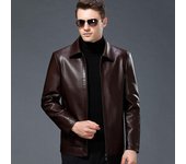 Chaqueta de cuero genuino para hombre, piel de oveja, felpa de invierno y solapa gruesa, chaqueta de cuero de mediana edad, chaqueta de motocicleta 3XL