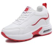 TUINANLE Zapatillas de deporte para mujer, zapatos casuales con plataforma y cordones, zapatos con amortiguación y aumento de altura para mujer 35 rojo/blanco