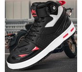 Botas de moto unisex 37-46, botas de moto anticolisión antideslizantes de piel pequeña y grande, zapatos deportivos para hombre 37 negro/rojo
