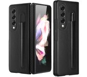 Funda de cuero para bolígrafo Samsung ZFold3/4/5/6: Funda plegable para teléfono móvil con diseño de lichi, piel sintética y bisagra. ZFold4 verde