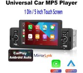 Radio universal para coche de 1 DIN con CarPlay, Android Auto, reproductor multimedia, Bluetooth, MirrorLink, receptor FM