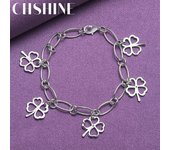 CHSHINE - Pulsera con colgante de flor de cuatro hojas de plata de ley 925, abalorio de moda para bodas y fiestas, joyería para mujer 20CM 8inches