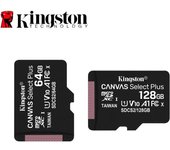 Tarjeta micro SD TF de 64 GB de Kingston Tarjetas de memoria Canvas Select Plus Tarjeta microSDXC | Hasta 100 MB/s | A1 Clase 10 UHS-I | SDCS2/64 GB/128 GB SDCS2/128GB